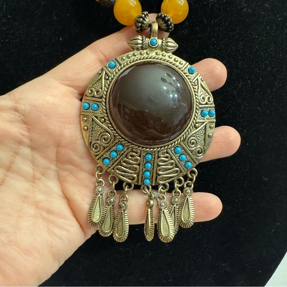 Beaded Statement Necklace African Necklace Boho Ethnic Tribal Pendant Jewelry - Picture 3 of 16